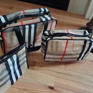 3PCS PVC Stripe Cosmetic Bag Makeup Bag Gift for Women Waterproof Zipper Multifu
